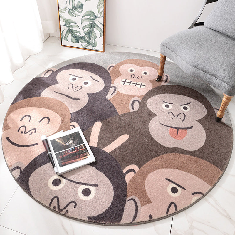 Brown Cartoon Style Rug Synthetic Orangutans Making Faces Rug Non-Slip Back Rug for the Children's Room
