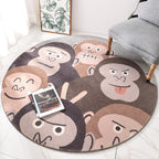 Brown Cartoon Style Rug Synthetic Orangutans Making Faces Rug Non-Slip Back Rug for the Children's Room