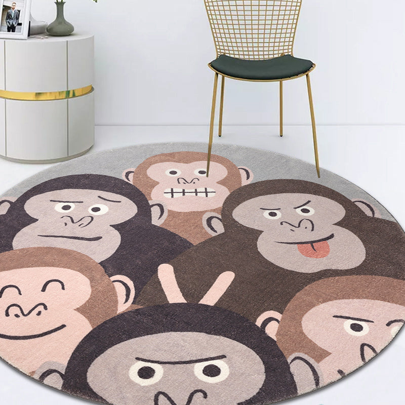 Brown Cartoon Style Rug Synthetic Orangutans Making Faces Rug Non-Slip Back Rug for the Children's Room