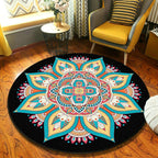 Fancy Mandala Rug Dark Color Moroccan Rug Polyester Pet-Friendly Rug for Living Room