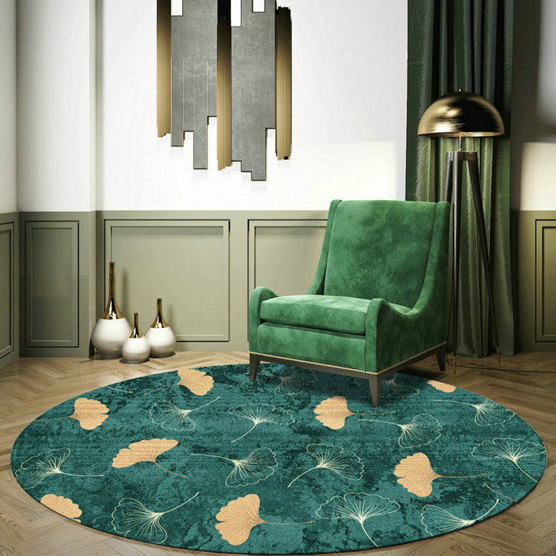 Green Tropical Carpet Polyester Ginkgo Leaf Print Carpet Non-Slip Rug Easy Maintenance Carpet for Home