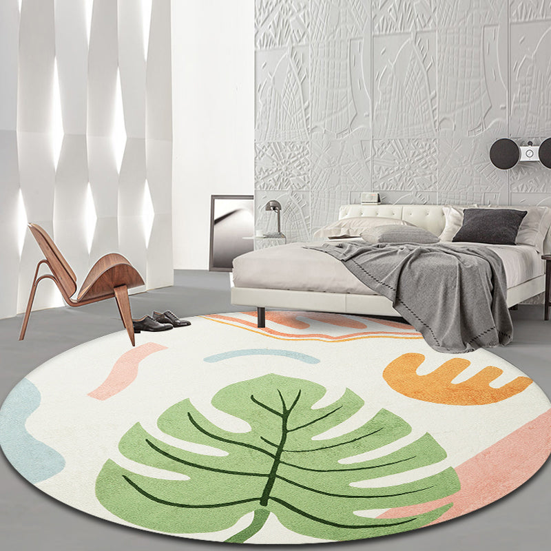 Green Tropical Area Rug Polyester Botanical Pattern Rug Washable Pet-Friendly Non-Slip Carpet for Study