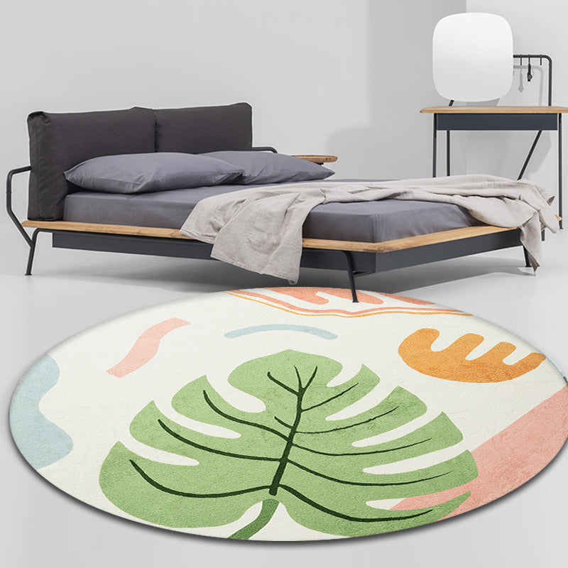 Green Tropical Area Rug Polyester Botanical Pattern Rug Washable Pet-Friendly Non-Slip Carpet for Study