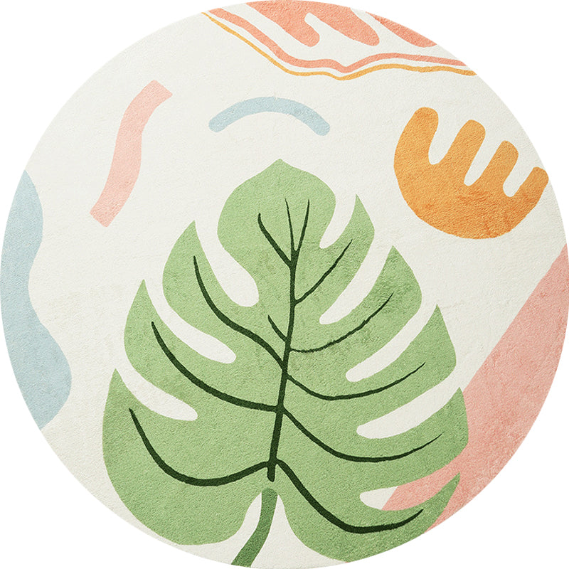 Green Tropical Area Rug Polyester Botanical Pattern Rug Washable Pet-Friendly Non-Slip Carpet for Study