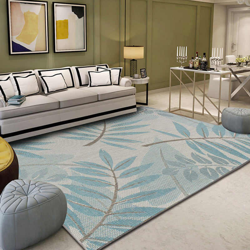 Tropical Leaf Pattern Carpet Green Polyester Carpet Machine Washable Non-slip Back Interior Carpet for the Living Room