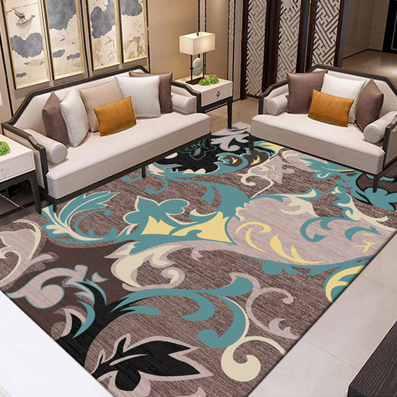 Tropical Lounge Carpet Multicolored Leaf Pattern Carpet Polyester Non-Slip Back Machine Washable Carpet