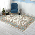 Beige Vintage Carpet Polyester Flower Pattern Carpet Washable Pet-Friendly Non-Slip Back Carpet for Living Room