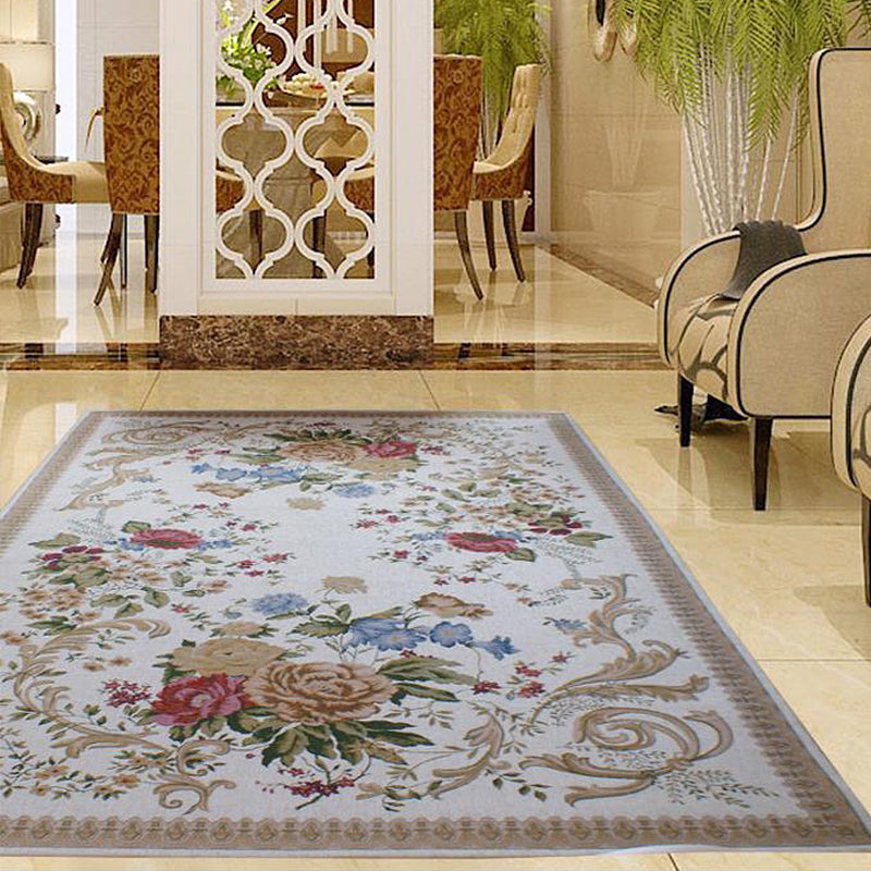 Traditional Flower Pattern Carpet Khaki Retro Carpet Polyester Washable Pet Friendly Non-Slip Back Area Rug for Living Room