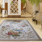 Traditional Flower Pattern Carpet Khaki Retro Carpet Polyester Washable Pet Friendly Non-Slip Back Area Rug for Living Room