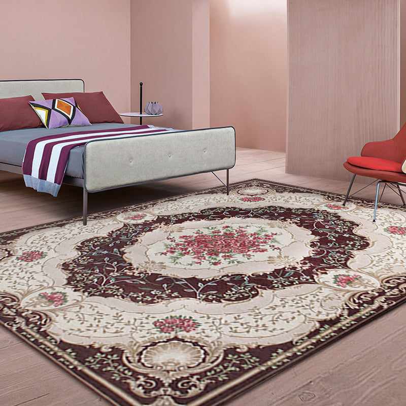 Blossom Pattern Carpet Polyester Retro Carpet Anti-Slip Carpet Machine Washable Indoor Carpet for Bedroom