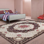 Blossom Pattern Carpet Polyester Retro Carpet Anti-Slip Carpet Machine Washable Indoor Carpet for Bedroom