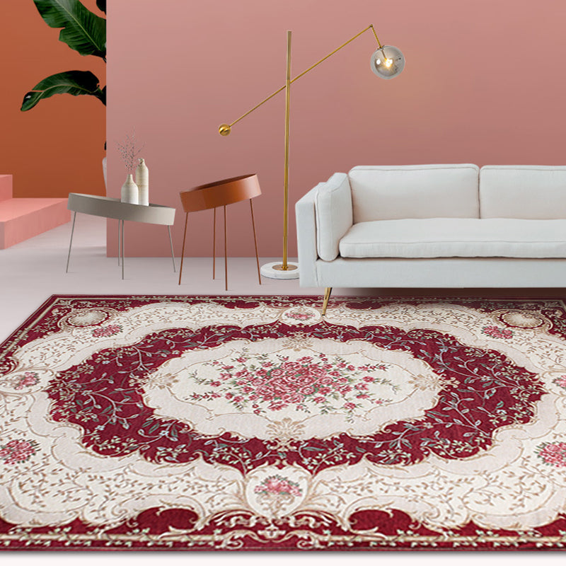 Blossom Pattern Carpet Polyester Retro Carpet Anti-Slip Carpet Machine Washable Indoor Carpet for Bedroom