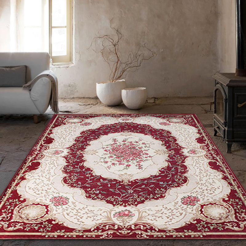 Blossom Pattern Carpet Polyester Retro Carpet Anti-Slip Carpet Machine Washable Indoor Carpet for Bedroom