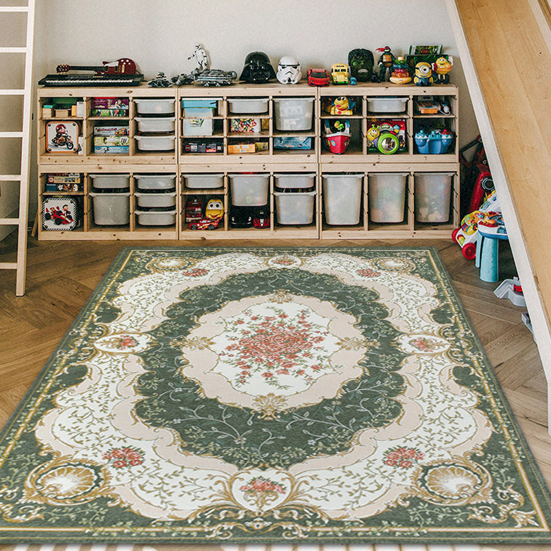 Blossom Pattern Carpet Polyester Retro Carpet Anti-Slip Carpet Machine Washable Indoor Carpet for Bedroom