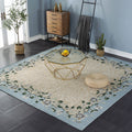 Blue Living Room Carpet Vintage Leaf Pattern Indoor Carpet Polyester Pet Friendly Washable Non-Slip Back Carpet