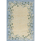 Blue Living Room Carpet Vintage Leaf Pattern Indoor Carpet Polyester Pet Friendly Washable Non-Slip Back Carpet
