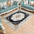 Retro Bud Pattern Carpet Red and Blue Polyester Carpet Washable Non-Slip Back Indoor Carpet for Living Room
