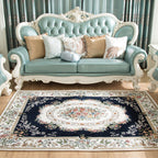 Retro Bud Pattern Carpet Red and Blue Polyester Carpet Washable Non-Slip Back Indoor Carpet for Living Room