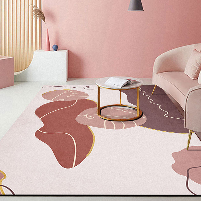 Modern Abstract Carpet Pink Polyester Area Rug Pet Friendly Washable Non-slip Back Area Rug for Living Room