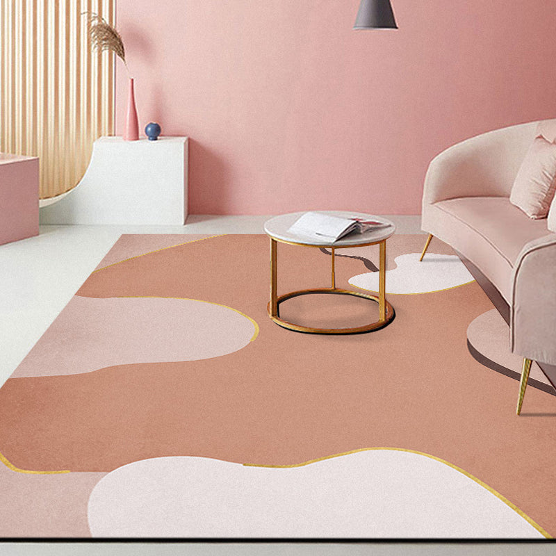 Minimalist Living Room Rug Multicolor Color Block Rug Polyester Non-Slip Backing Pet Friendly Washable Area Rug