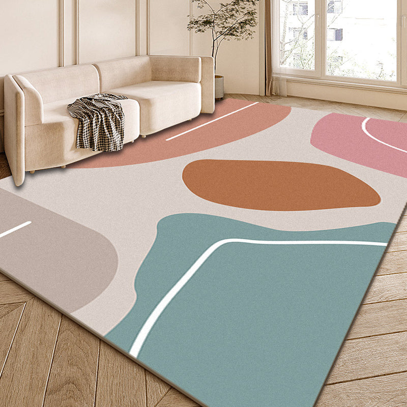 Multi-Color Modernist Rug Polyester Abstract and Striped Pattern Rug Washable Non-Slip Back Indoor Rug for the Living Room