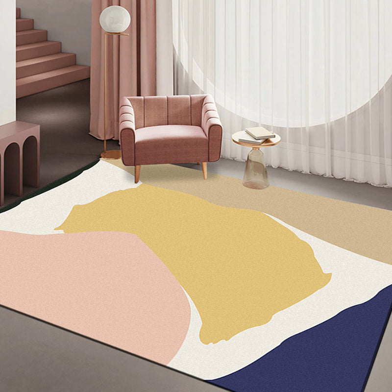 Modernist Color Block Carpet Multi-Color Polyester Area Rug Washable Non-Slip Back Indoor Rug for Drawing Room
