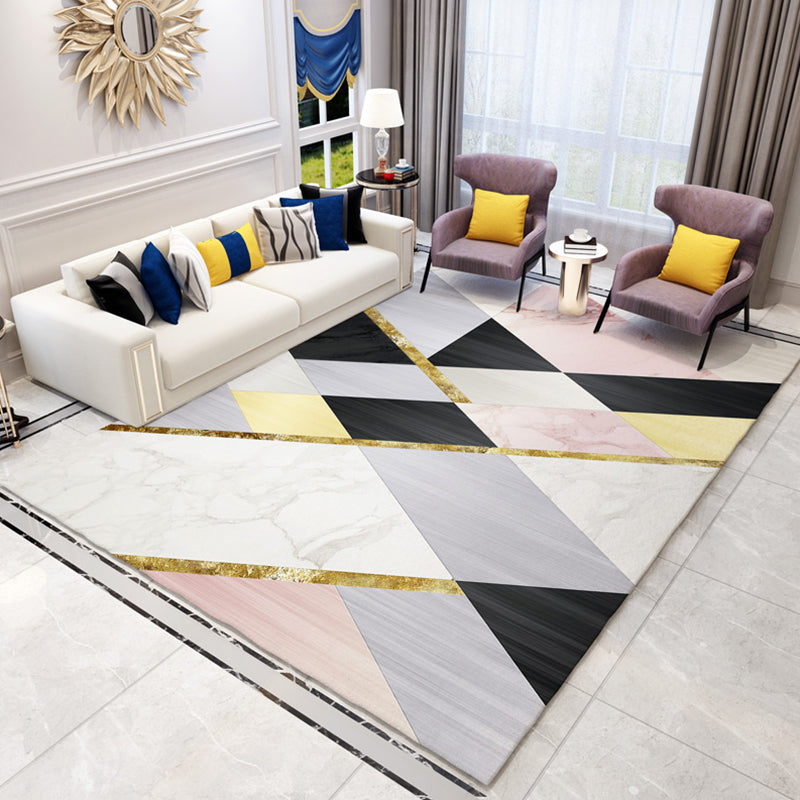 Modernist rug with multicolored geometric design pet-friendly polyester rug for the room