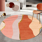 Indoor Round Rug Multicolor Polyester with Color Block Design Pet-Friendly Novelty Style Rug