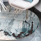Circular Industrial Style Carpet with Multicolor Cement Pattern Pet Friendly Polyester Carpet for Room