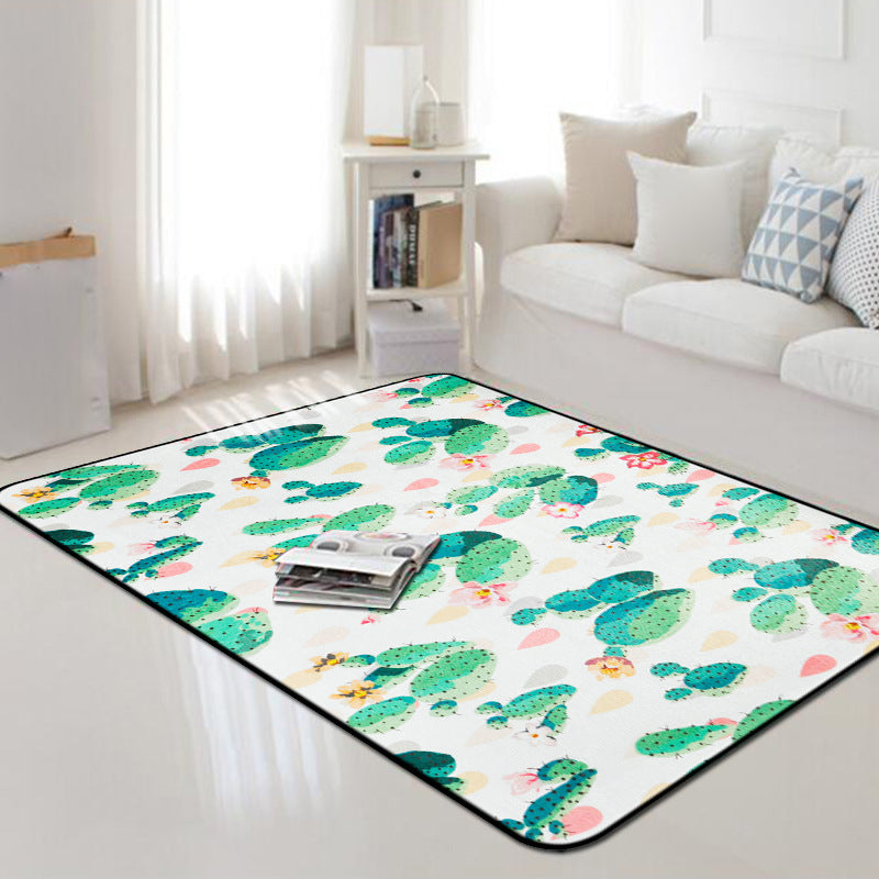 Kids Children's Room Carpet in Pink and Green Botanical Cactus Print Carpet Polyester Stain-Resistant Area Rug