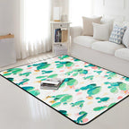 Kids Children's Room Carpet in Pink and Green Botanical Cactus Print Carpet Polyester Stain-Resistant Area Rug