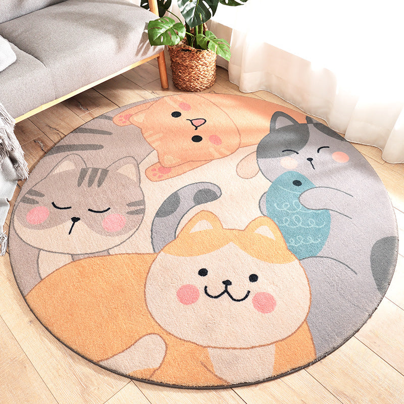 Cute Kids Rug in Orange and Green Animal Cat Panda Train Pattern Rug Polyester Washable Rug for Children's Room