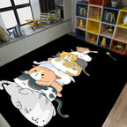 Beautiful children's rug in black and pink animal cat dog pattern rug polyester machine washable rug for the children's room
