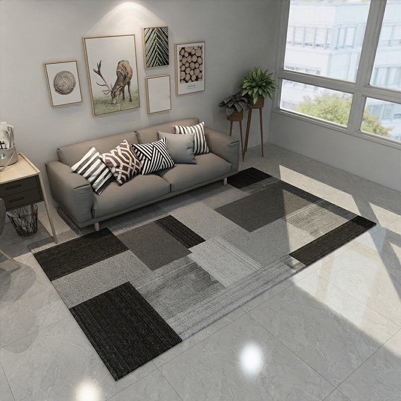 Scandinavian Modern Rug in Gray and Black Abstract Geometric Pattern Rug Polyester Non-Slip Rug for Home Decor