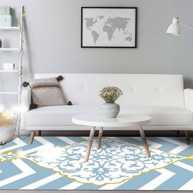 Blue and white Moroccan carpet polyester medallion pattern carpet pet-friendly washable anti-slip backing carpet for decoration
