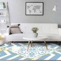 Blue and white Moroccan carpet polyester medallion pattern carpet pet-friendly washable anti-slip backing carpet for decoration