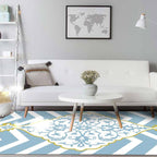 Blue and White Moroccan Carpet Polyester Medallion Pattern Carpet Pet Friendly Washable Non-Slip Back Carpet for Decoration
