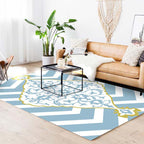 Blue and white Moroccan carpet polyester medallion pattern carpet pet-friendly washable anti-slip backing carpet for decoration