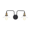 Industrial conical/wavy/fanned wall lamp glass and metal black 2-bulb wall mounted lamp for indoor use