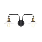 Industrial conical/wavy/fanned wall lamp glass and metal black 2-bulb wall mounted lamp for indoor use