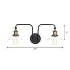 Industrial conical/wavy/fanned wall lamp glass and metal black 2-bulb wall mounted lamp for indoor use