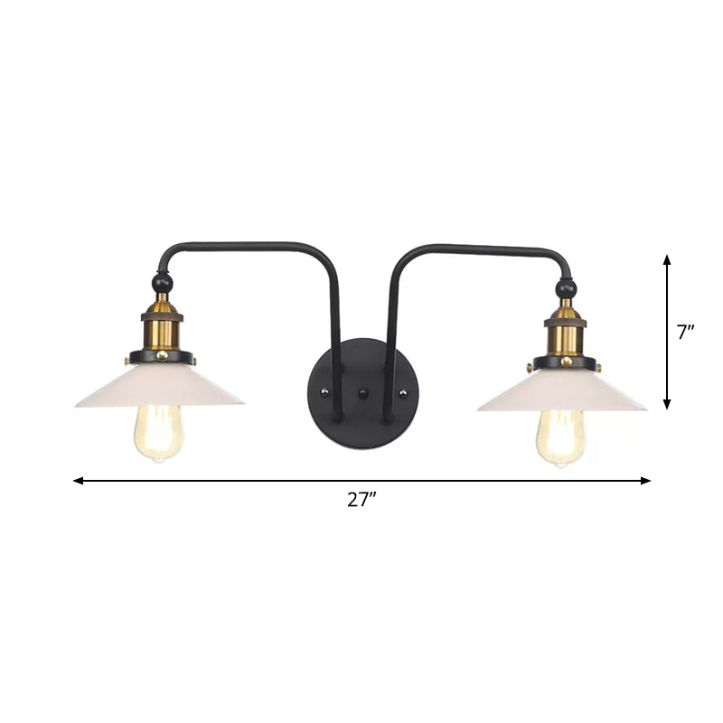 Industrial conical/wavy/fanned wall lamp glass and metal black 2-bulb wall mounted lamp for indoor use