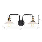Industrial conical/wavy/fanned wall lamp glass and metal black 2-bulb wall mounted lamp for indoor use