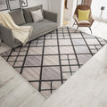 Ivory Bedroom Rug New Geometric Checkered Stripe Pattern Rug Polyester Washable Rug