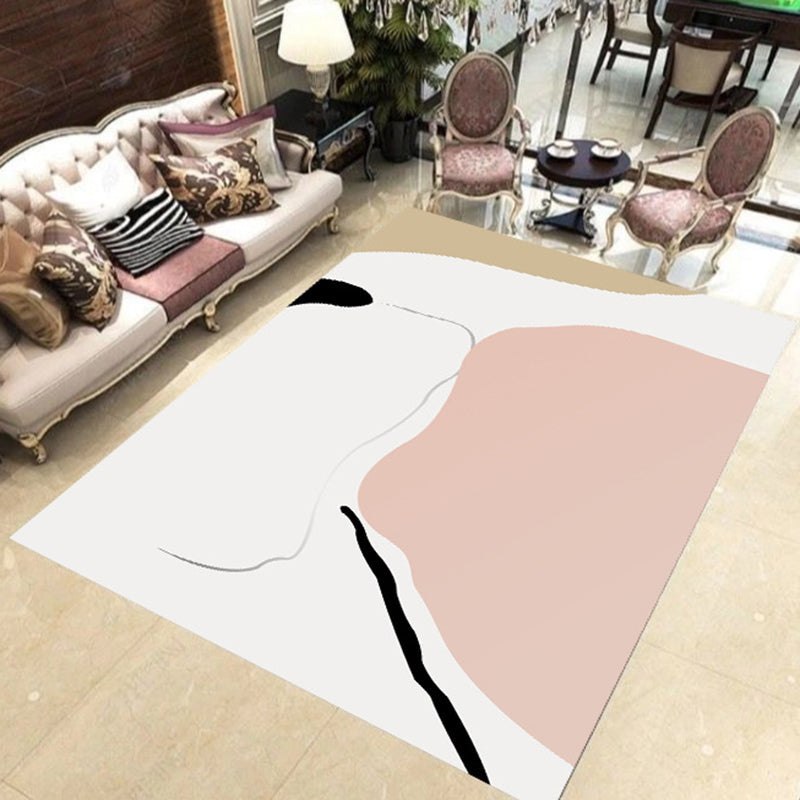 White and Pink Bedroom Carpet Novelty Color Block Pattern Carpet Polyester Washable Area Rug