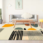 Ivory Bedroom Rug New Color Block Striped Pattern Rug Polyester Washable Area Rug