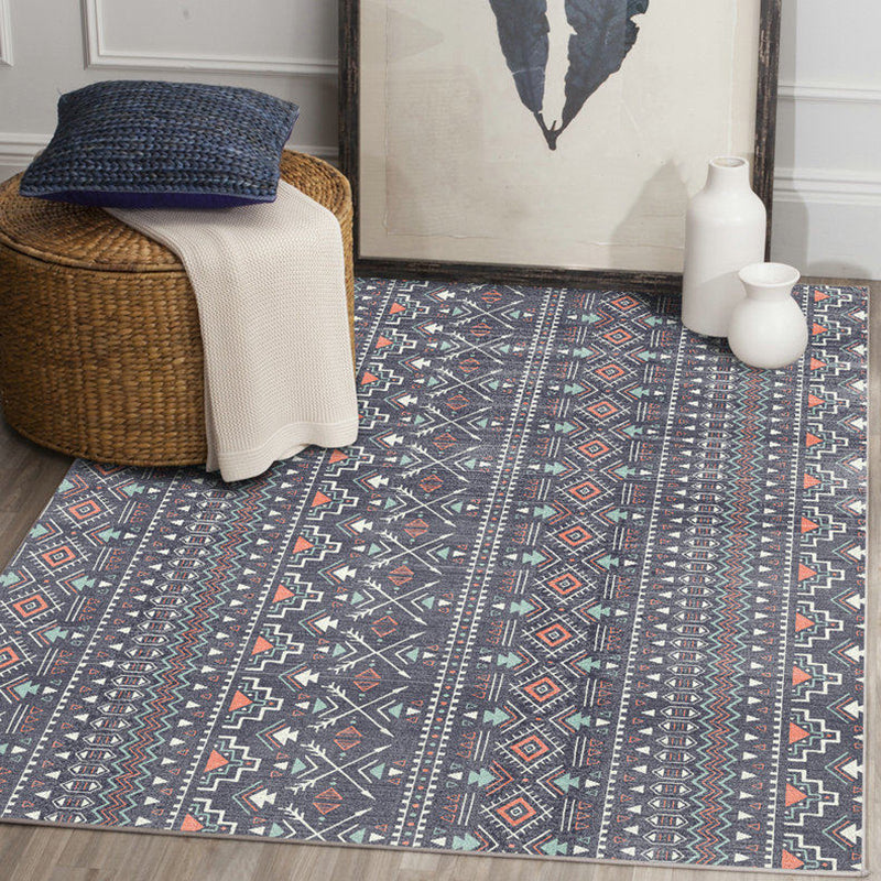 Indian Tribal Indoor Carpet Striped Diamond Geometric Synthetic Stain Resistant Power Loom Area Rug for Living Room