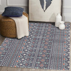 Indian Tribal Indoor Carpet Striped Diamond Geometric Synthetic Stain Resistant Power Loom Area Rug for Living Room