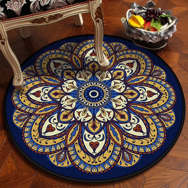 Vintage Dark Blue Americana Rug Polyester Southwestern Rug Washable Rug for Bedroom