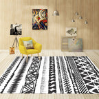 Americana Tribal Washable Rug Black and White Ethnic Geometric Rug for Living Room Stain-Resistant Polyester Rug